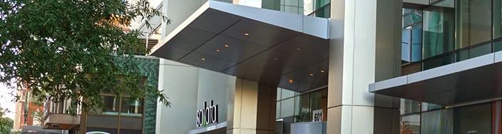Commercial building entrance canopy installed by Southeastern Architectural Systems